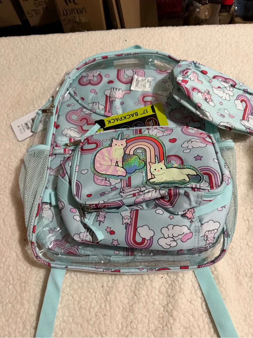 wonder nation Light Blue Unicorn & Cat Print Kids Backpack